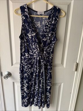Kaileigh Navy and White Floral Wrap Midi Dress